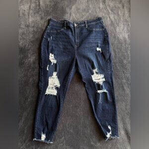 Fashion Nova size 22w Dark Blue Distressed Ankle Jeans